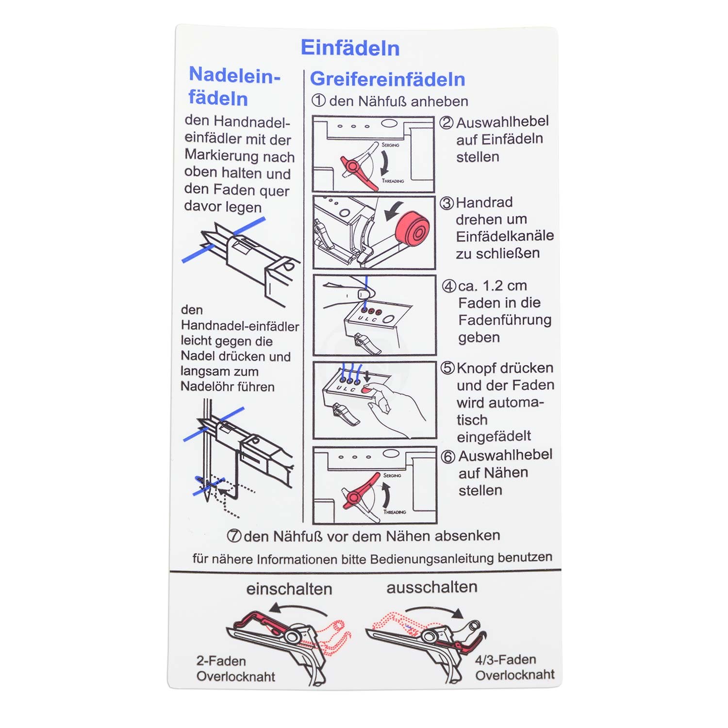 Greiferklappe Aufkleber Einfädeln baby lock evolution